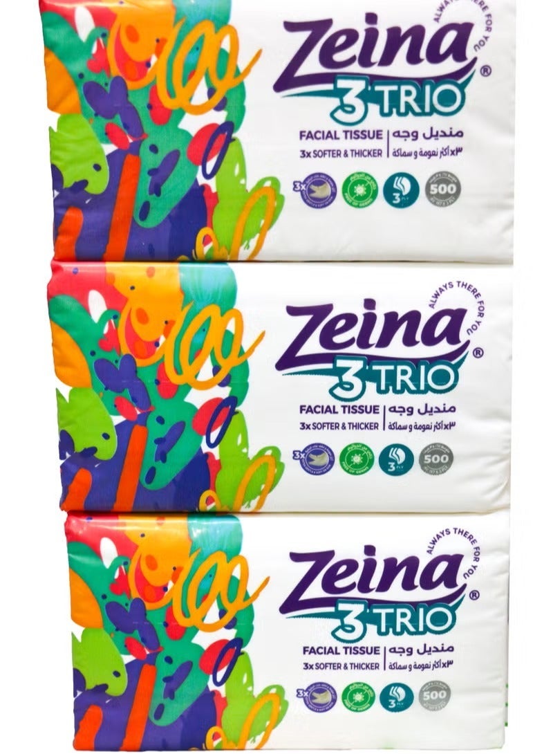 Zeina Trio Facial Tissues Soft Touch 500 Tissue Pack of 3 (Packaging may vary) - Image 2